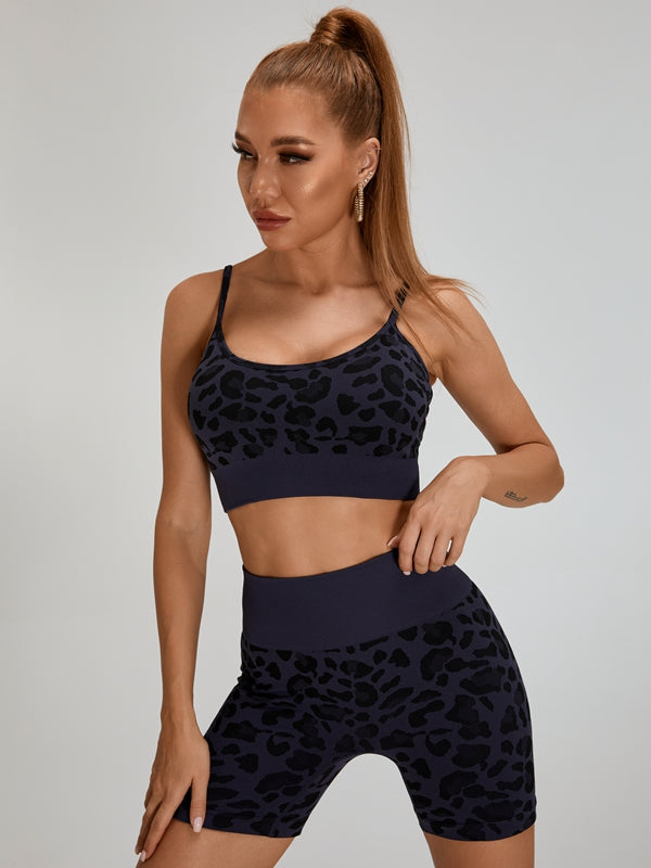 Leopard Print Big U Collar Short Tracksuits