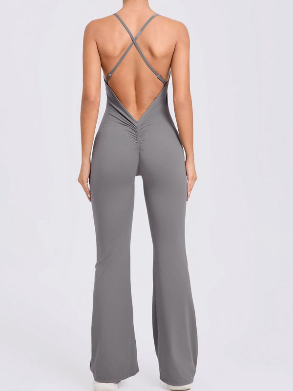 Cross Back Flare Booty Jumpsuit