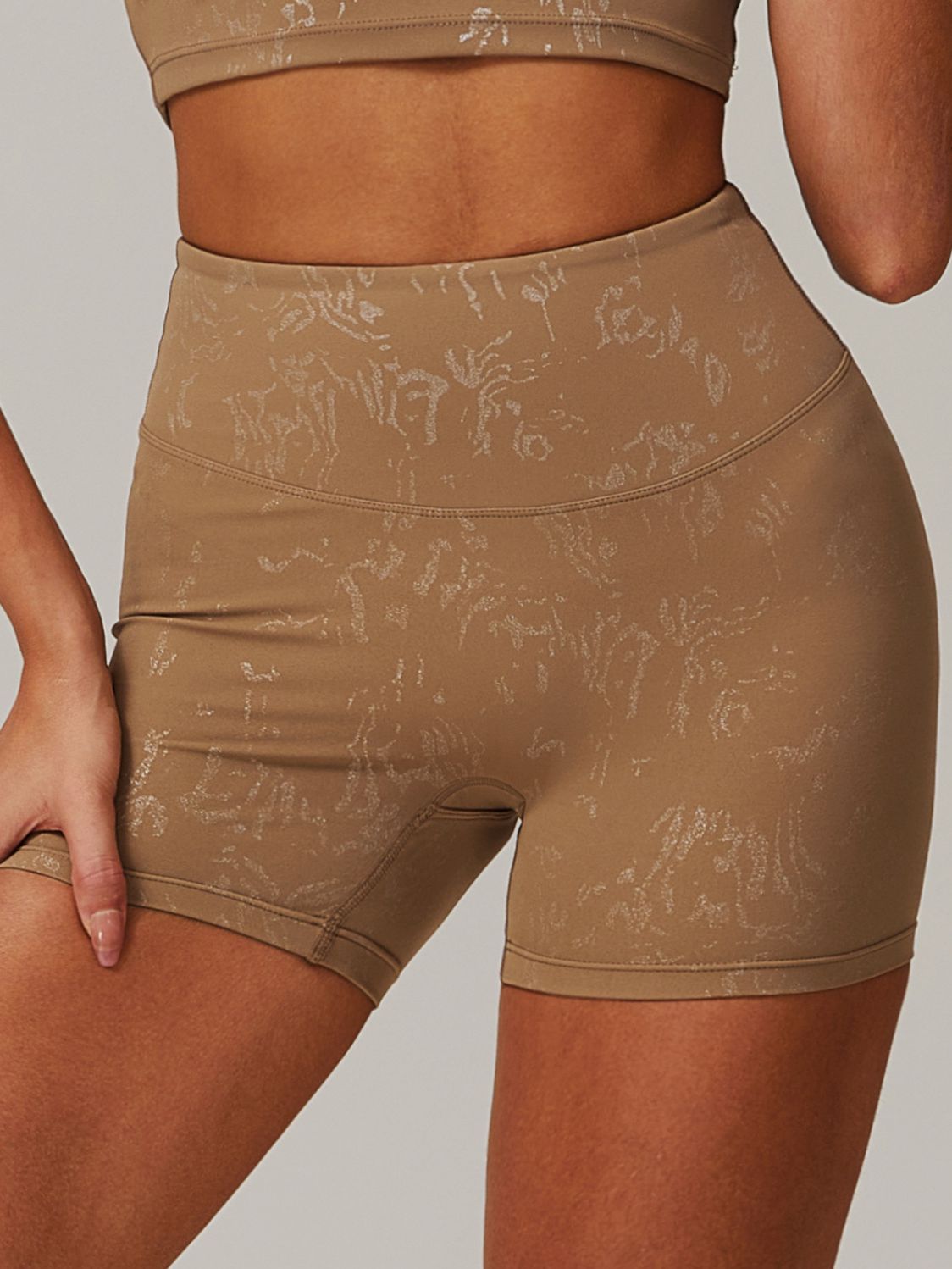 High-rise Hot Stamping Print Quick Dry Scrunch Bum Booty Shorts