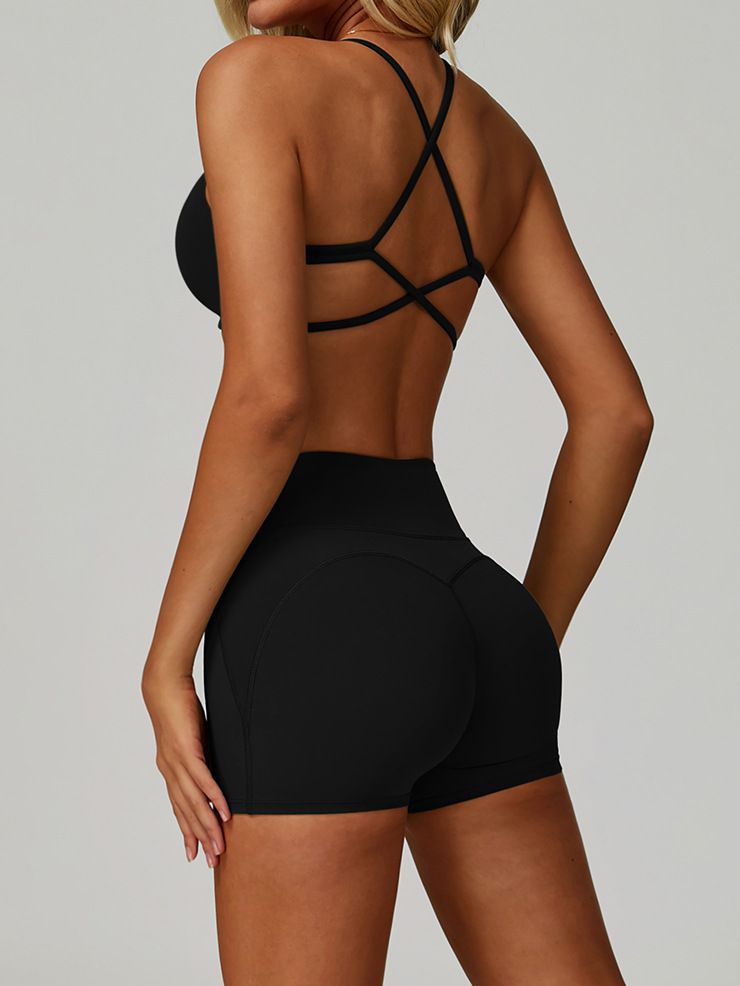 Cross Back V-neck with Chest Pads Quick Dry Push Up Design Short Tracksuit