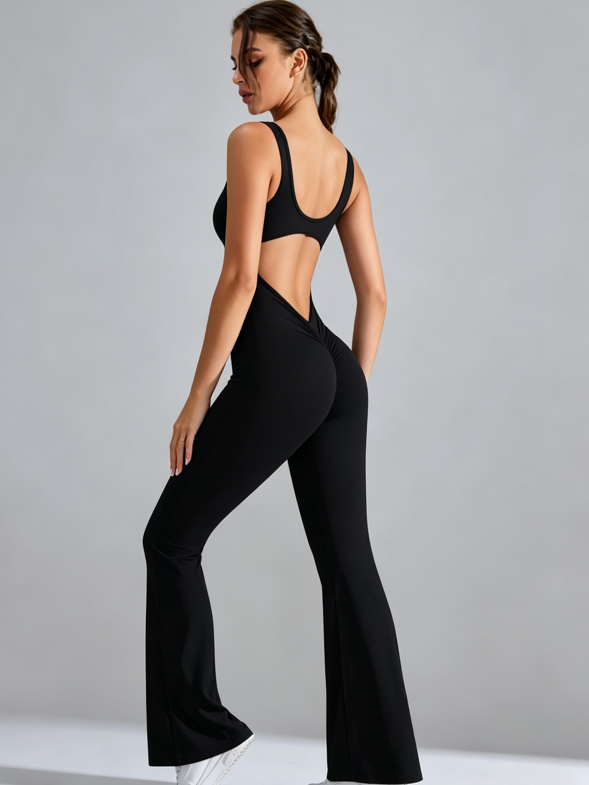 Backless Scrunch Bum Flare Jumpsuit