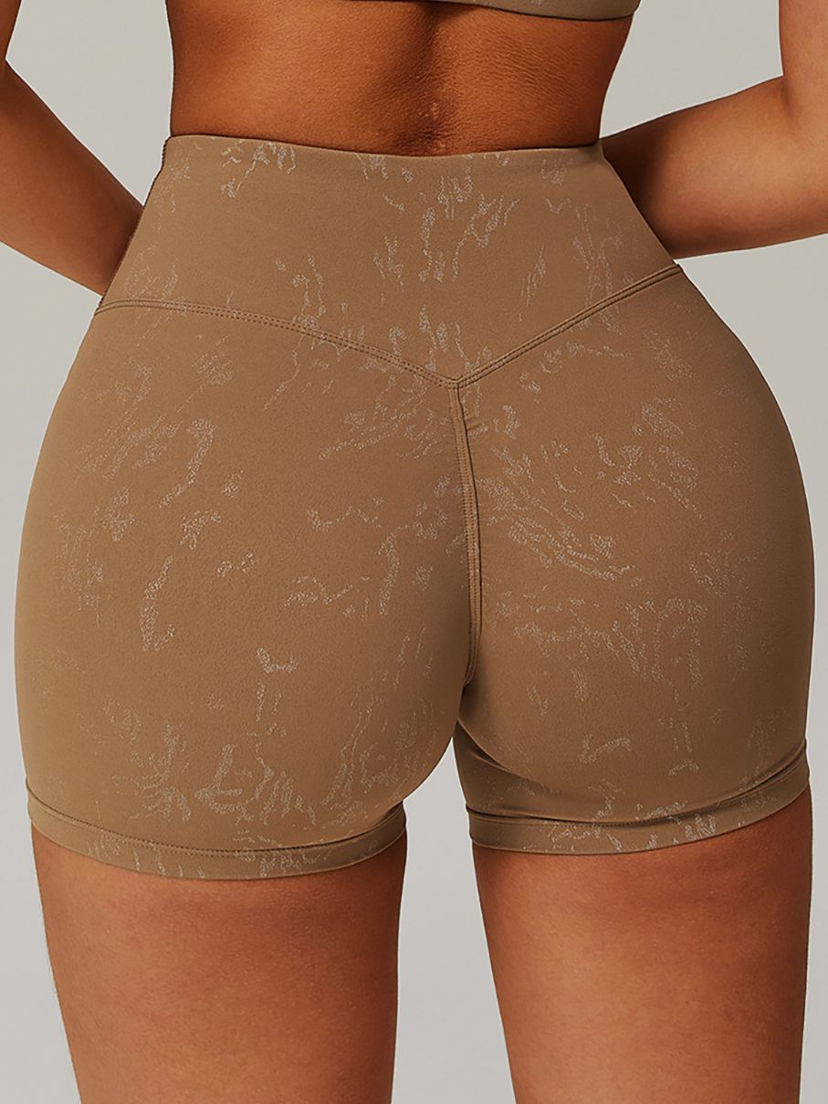 High-rise Hot Stamping Print Quick Dry Scrunch Bum Booty Shorts