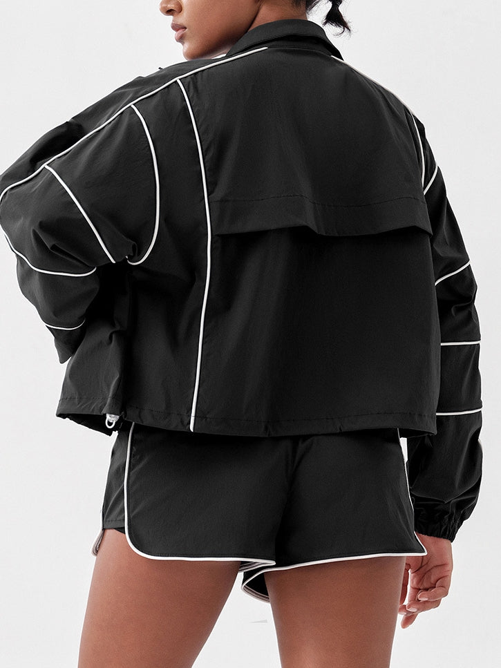 Contrast Color Zipper Pocket Casual Loose Quick Dry Jackets