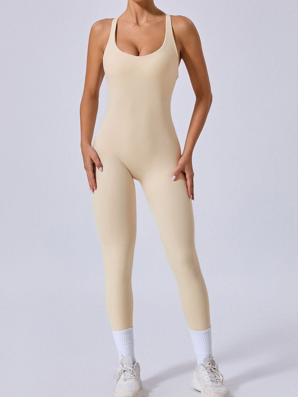 Cross Back Backless Adjustable Strap Elastic Tight Jumpsuit