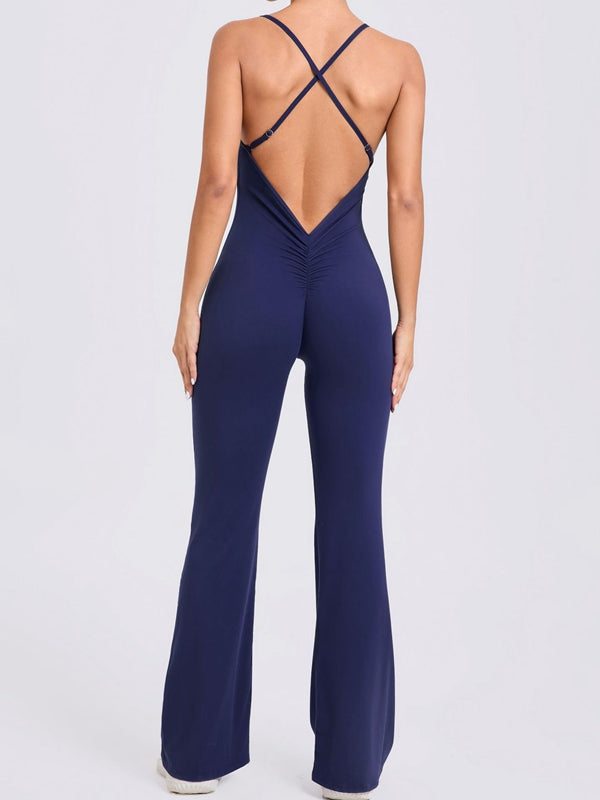 Cross Back Flare Booty Jumpsuit