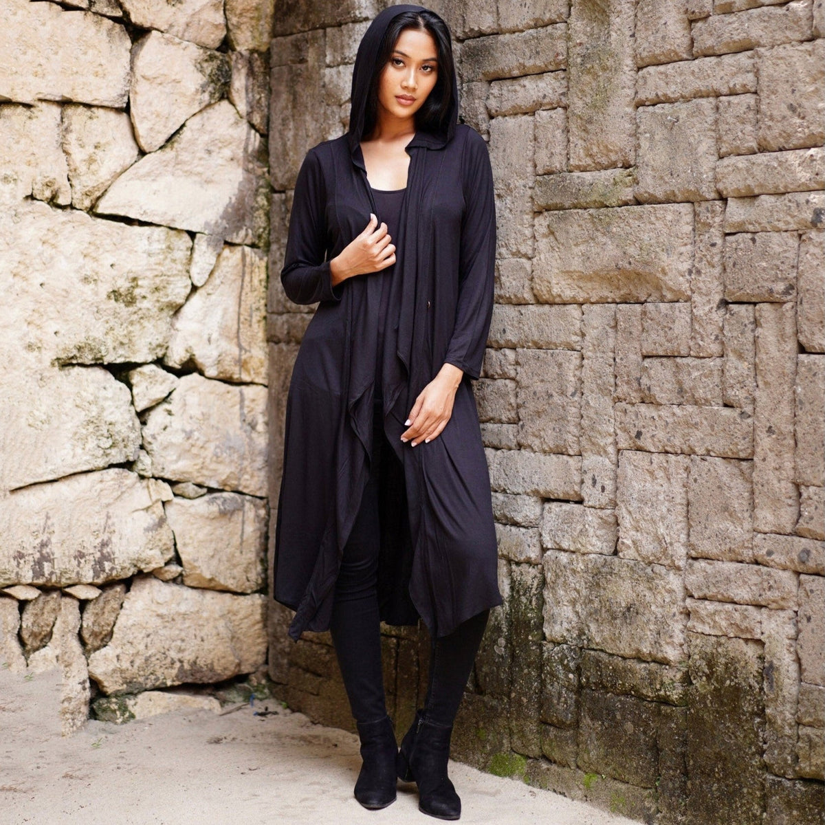 Georgia Wrap Asymmetric Hooded Jersey Coat