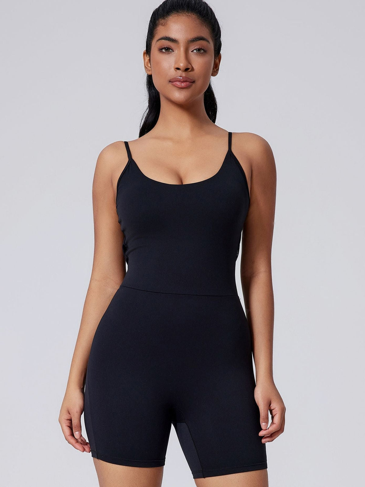 Backless Solid Color Elastic Tight Romper