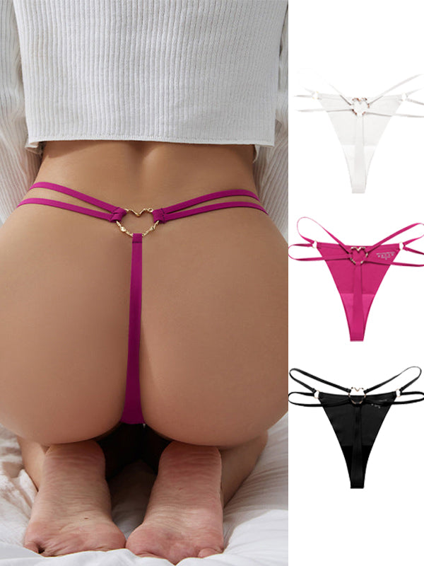 Back Heart Shape Crystal Hollow Out T-back Panties