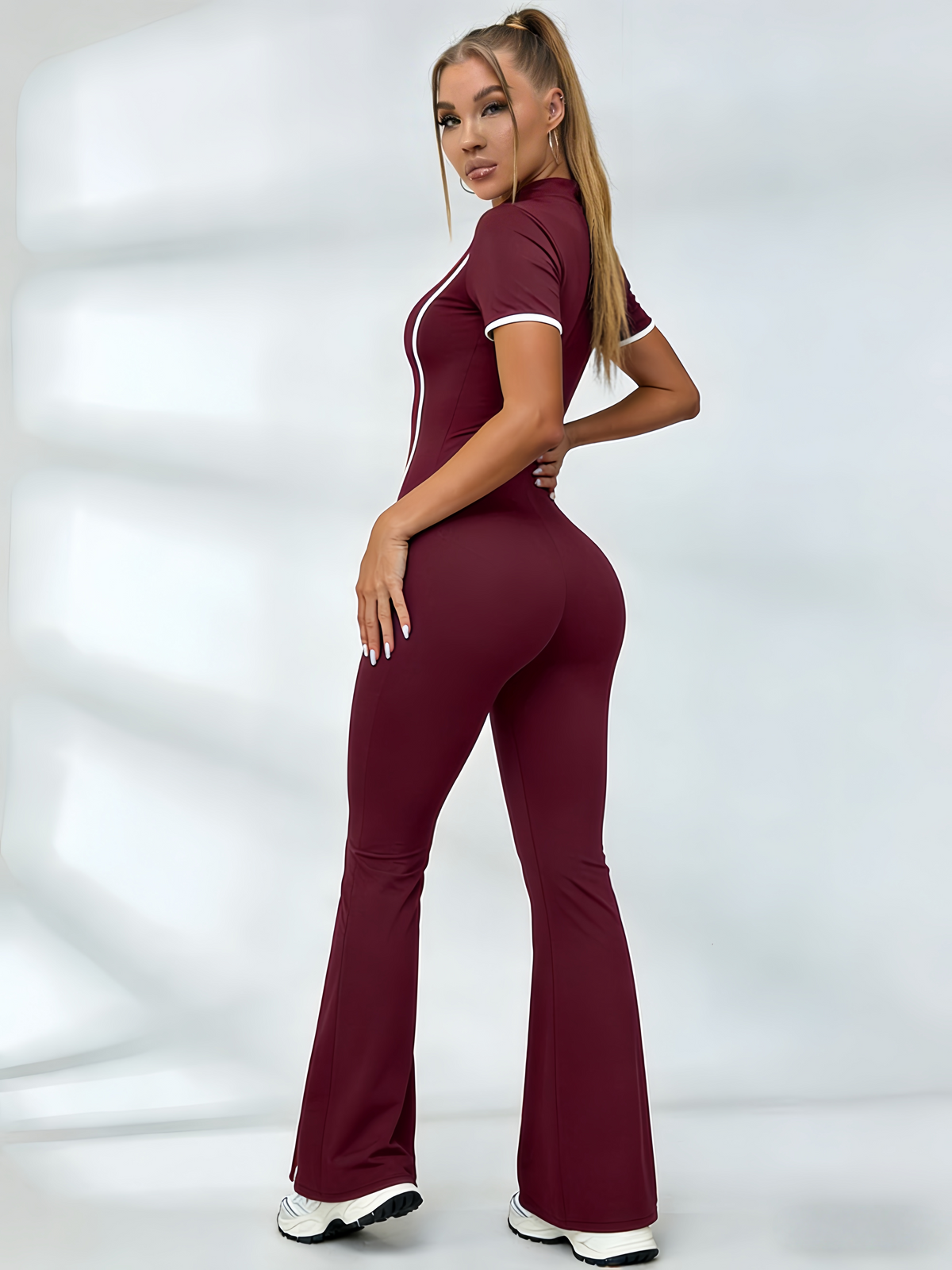 Contrast Color Stripes Zipper Jumpsuit