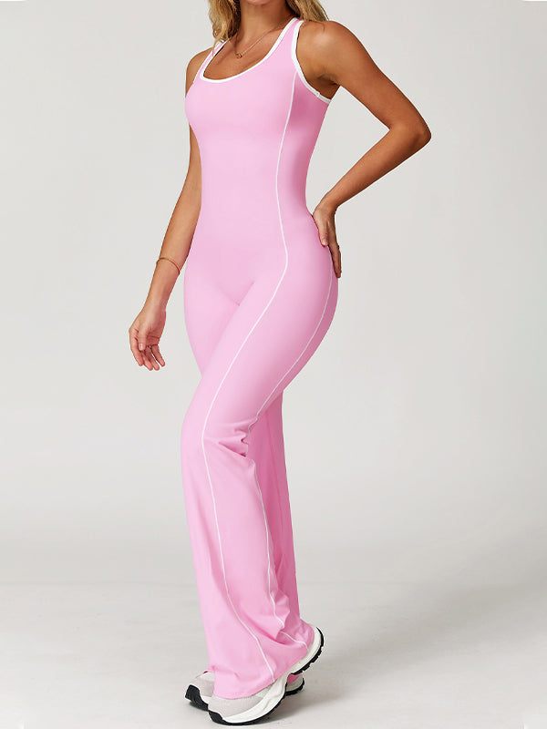 Backless Stripes Flare Jumpsuit