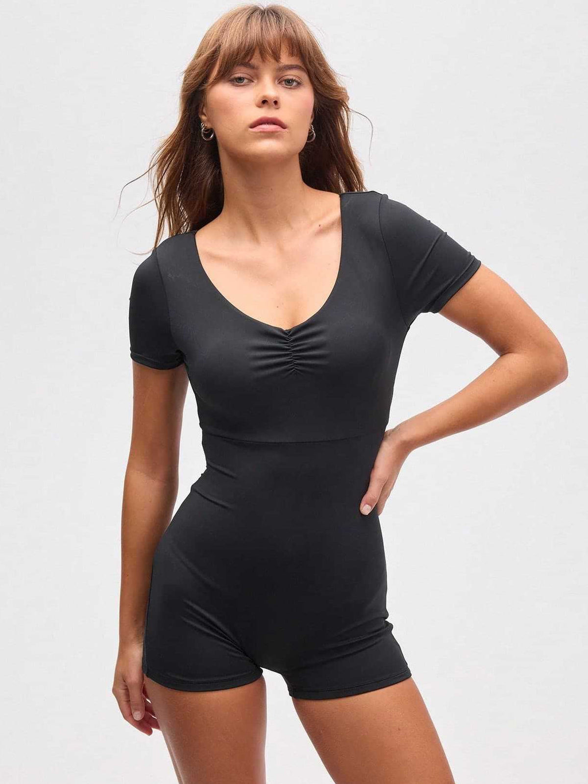 Backless Folds V-neck Short Sleeves Romper