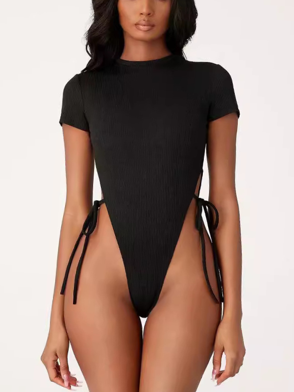 Crew Neck Inner Wear Side - Tie Waist - Revealing Bodysuits