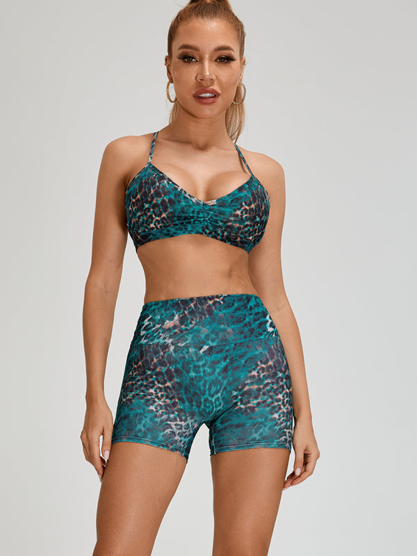 Leopard Print Cross Back Sports Bras
