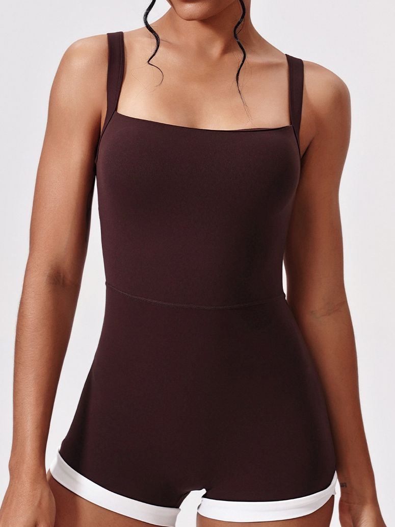 Contrast Color Cross Back Backless Romper