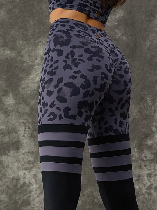 Leopard Print Hollow Out Halter Scrunch Bum Tracksuit