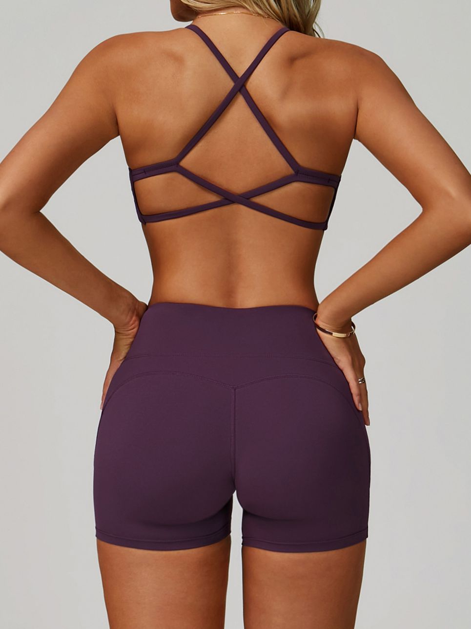 Cross Back V-neck with Chest Pads Quick Dry Push Up Design Short Tracksuit