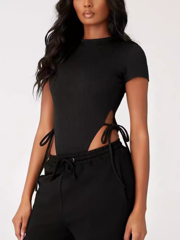 Crew Neck Inner Wear Side - Tie Waist - Revealing Bodysuits