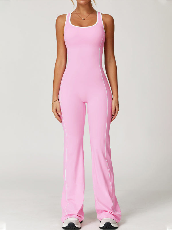 Backless Stripes Flare Jumpsuit