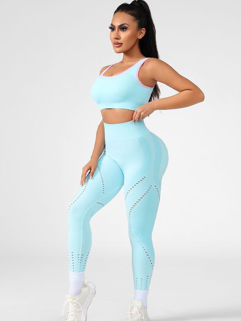 Contrast Color Fishnet Elastic Tight Tracksuit