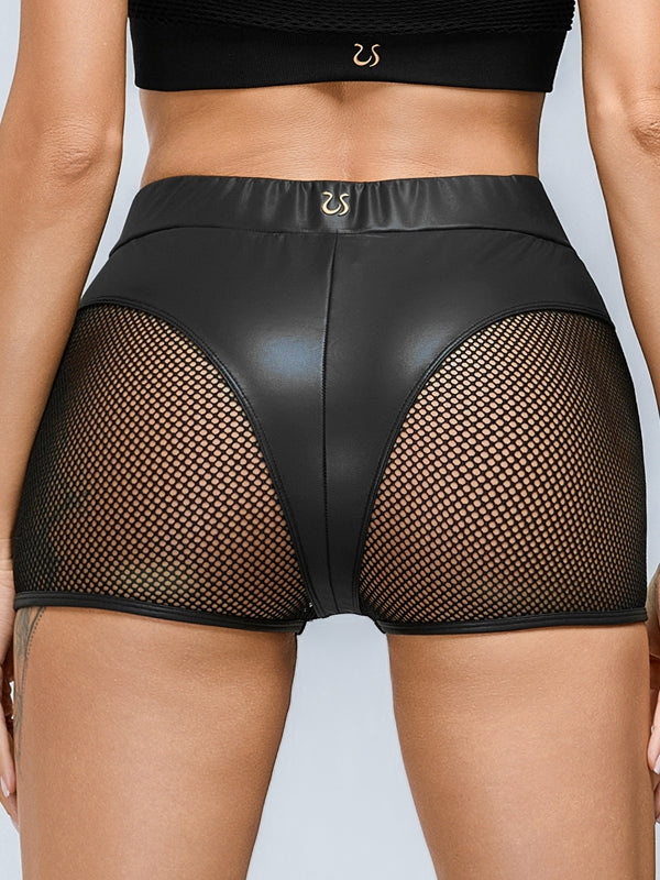 Sexy Faux Leather Fishnet Micro Hot Short Traksuit