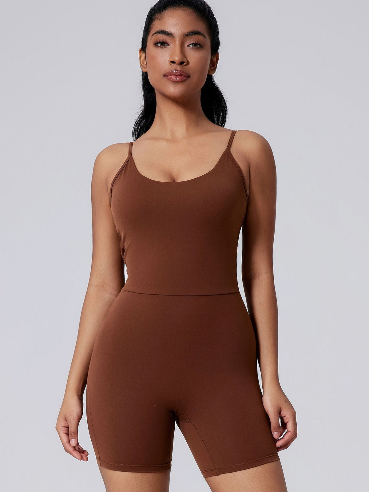Backless Solid Color Elastic Tight Romper