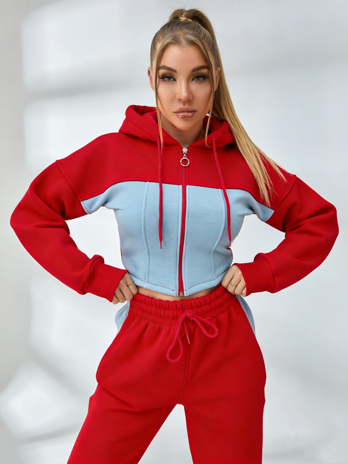 Contrast Color Pocket Casual Tracksuit