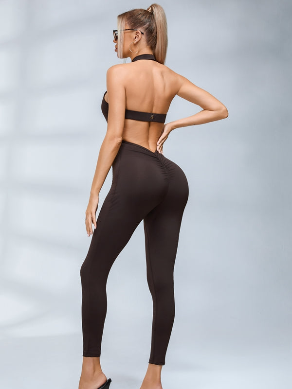Backless Halter Deep V Back Jumpsuit