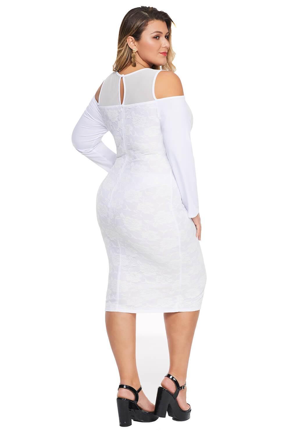 Andrea White Cold Shoulder Mesh Yoke Dress