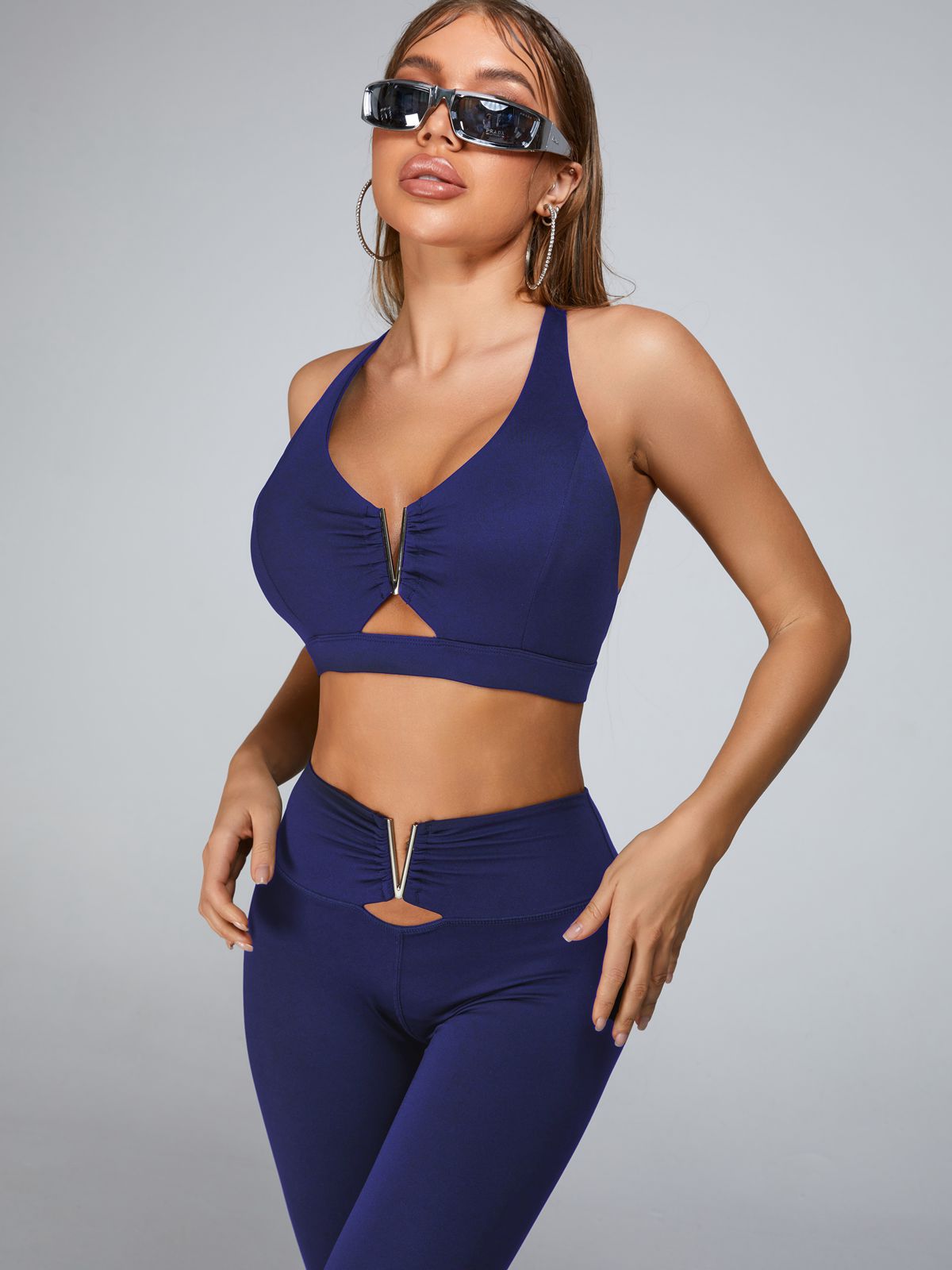 Cutout V Shape Metal Tracksuit