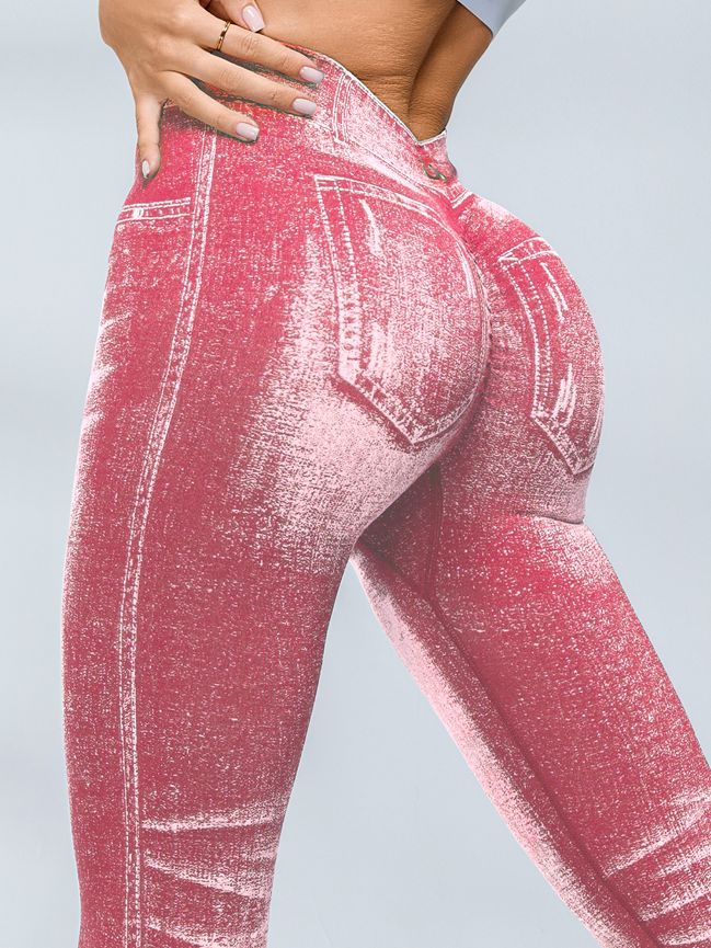 Deep V Back Denim Scrunch Bum Leggings