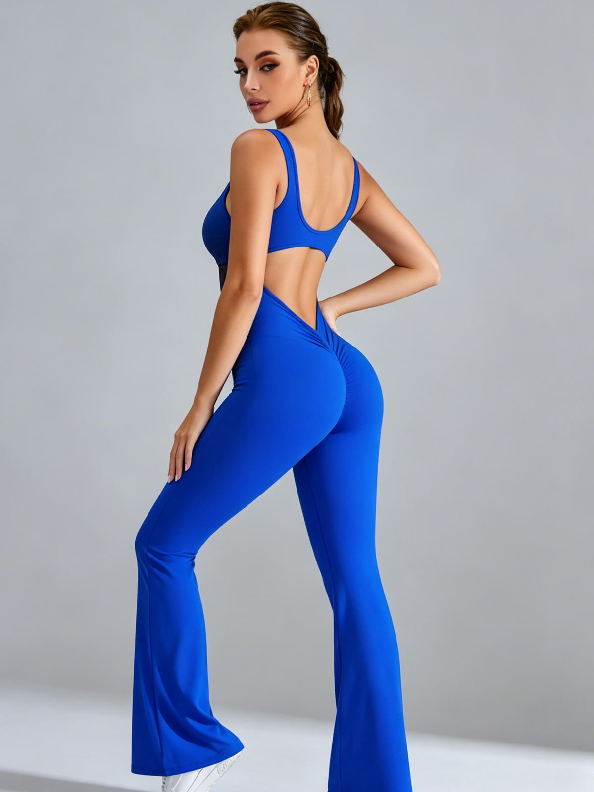 Backless Scrunch Bum Flare Jumpsuit