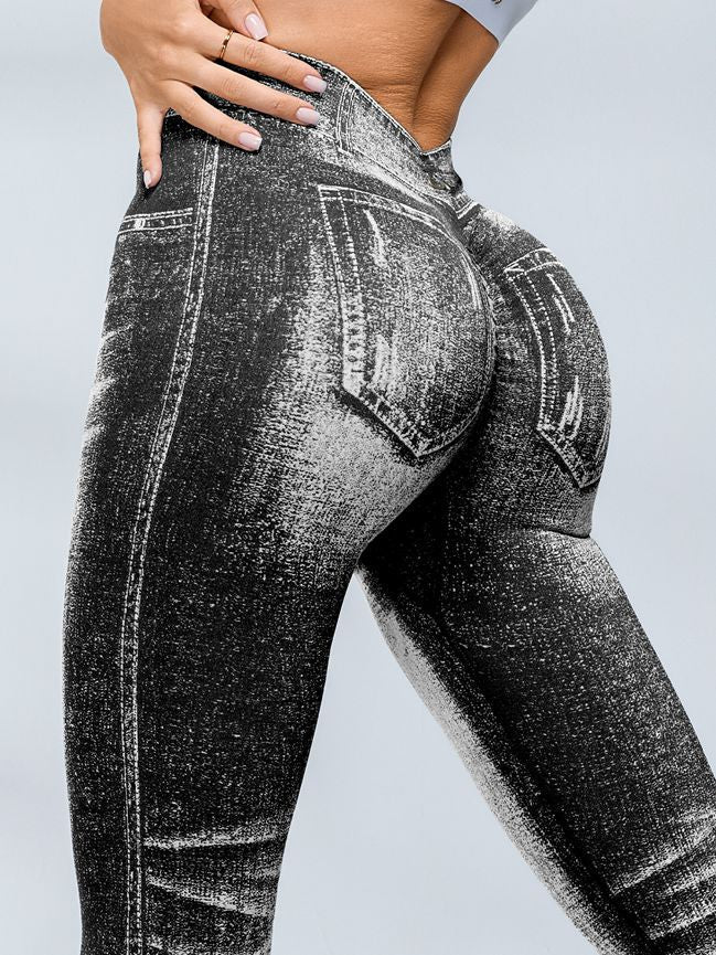Deep V Back Denim Scrunch Bum Leggings