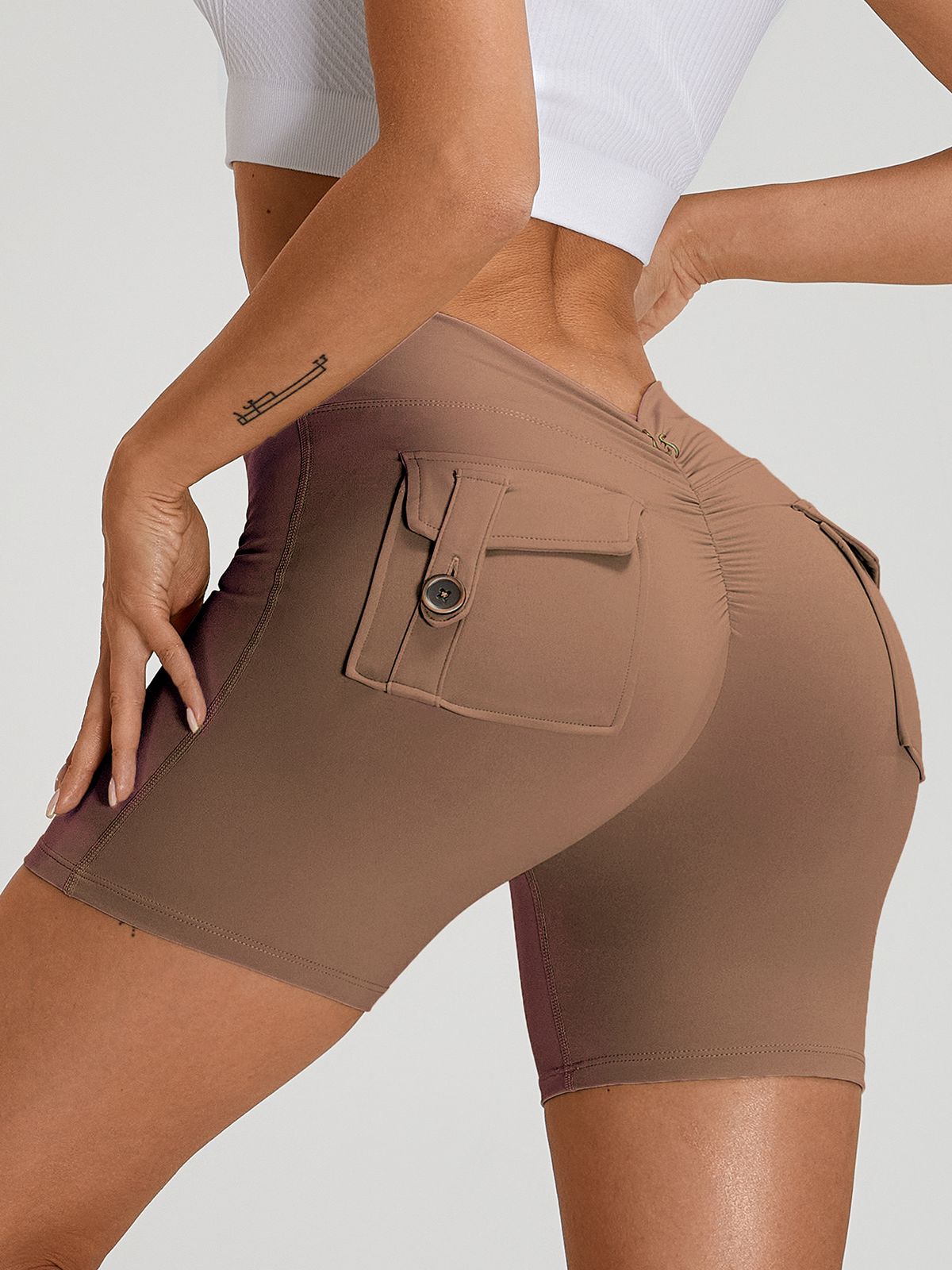 Deep V Back Pocket Scrunch Bum Booty Shorts