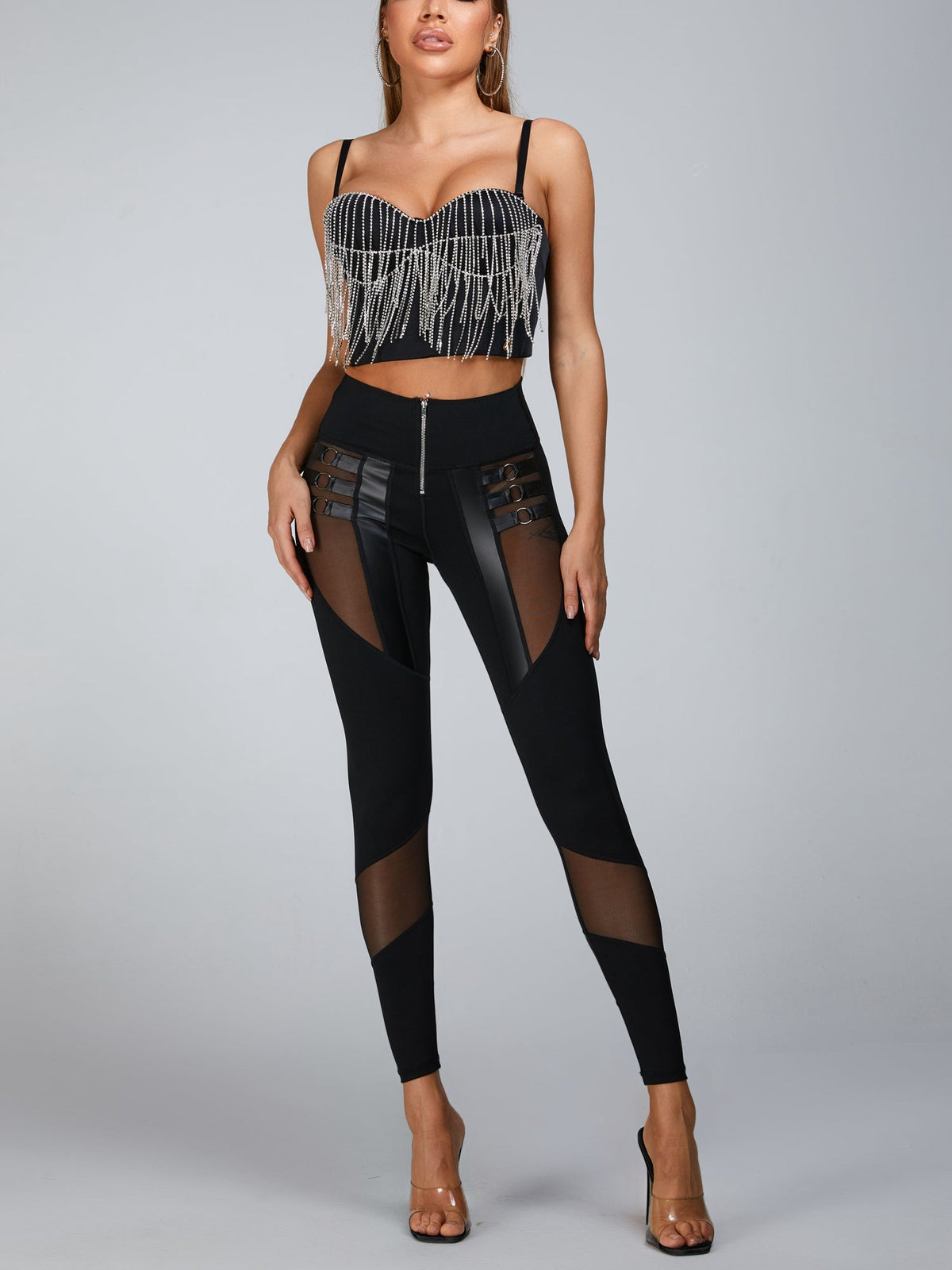 ¡°Stitching Sexy¡± Cutout Mesh Zipper Leggings