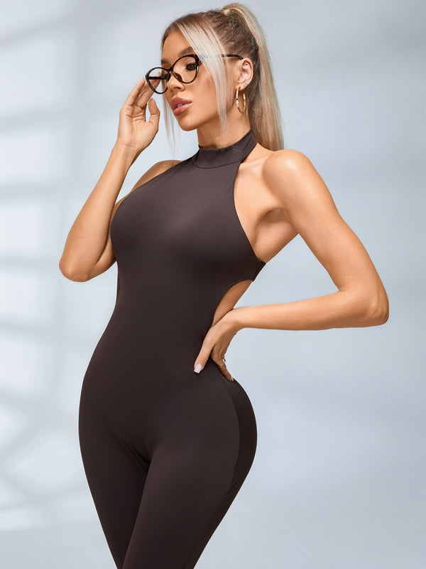 Backless Halter Deep V Back Jumpsuit