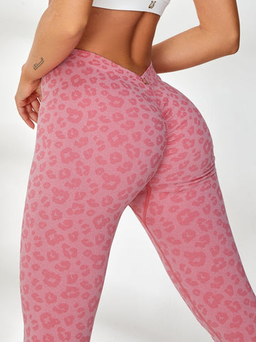 Deep V Back Leopard Print Leggings