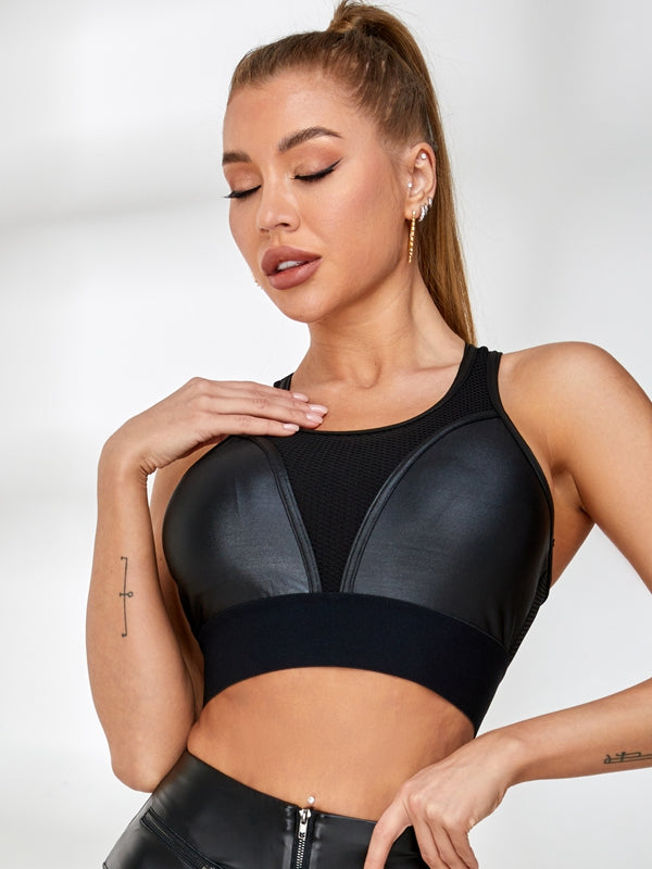 Fly Eye Contrast Color Fly-eye PU Zipper Hip-lift Tracksuit
