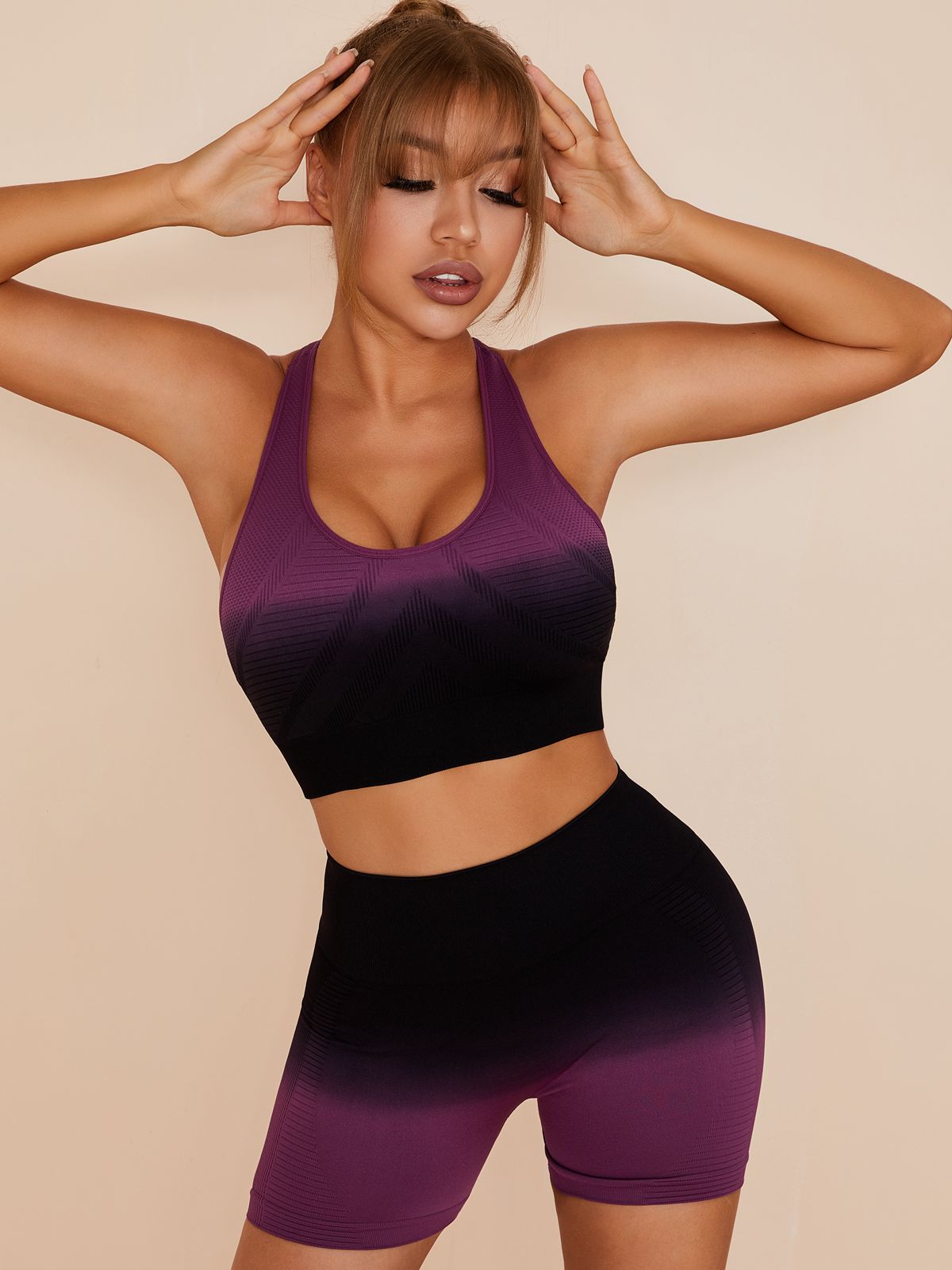 Gradient Color Spandex Gym Booty Shorts