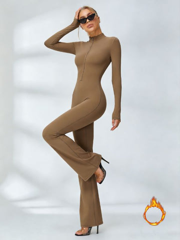 Fleece Zipper Flare Jumpsuit