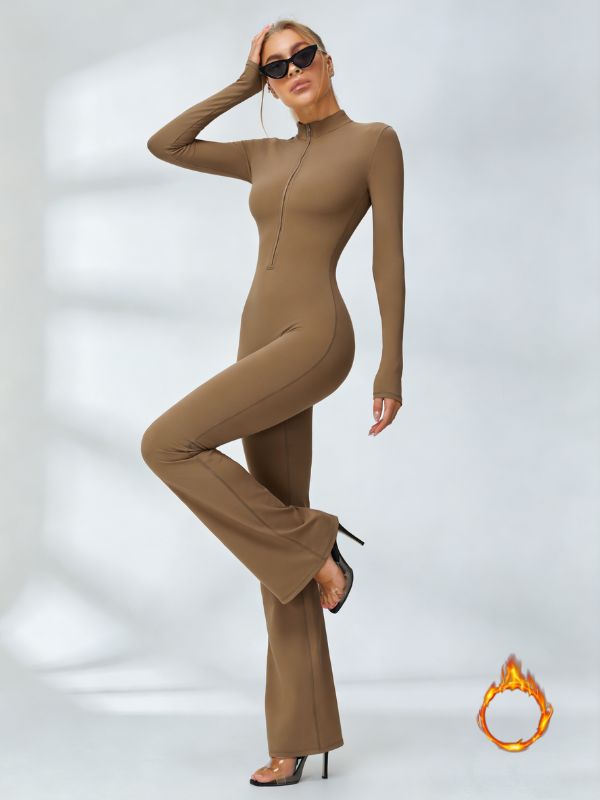 Fleece Zipper Flare Jumpsuit