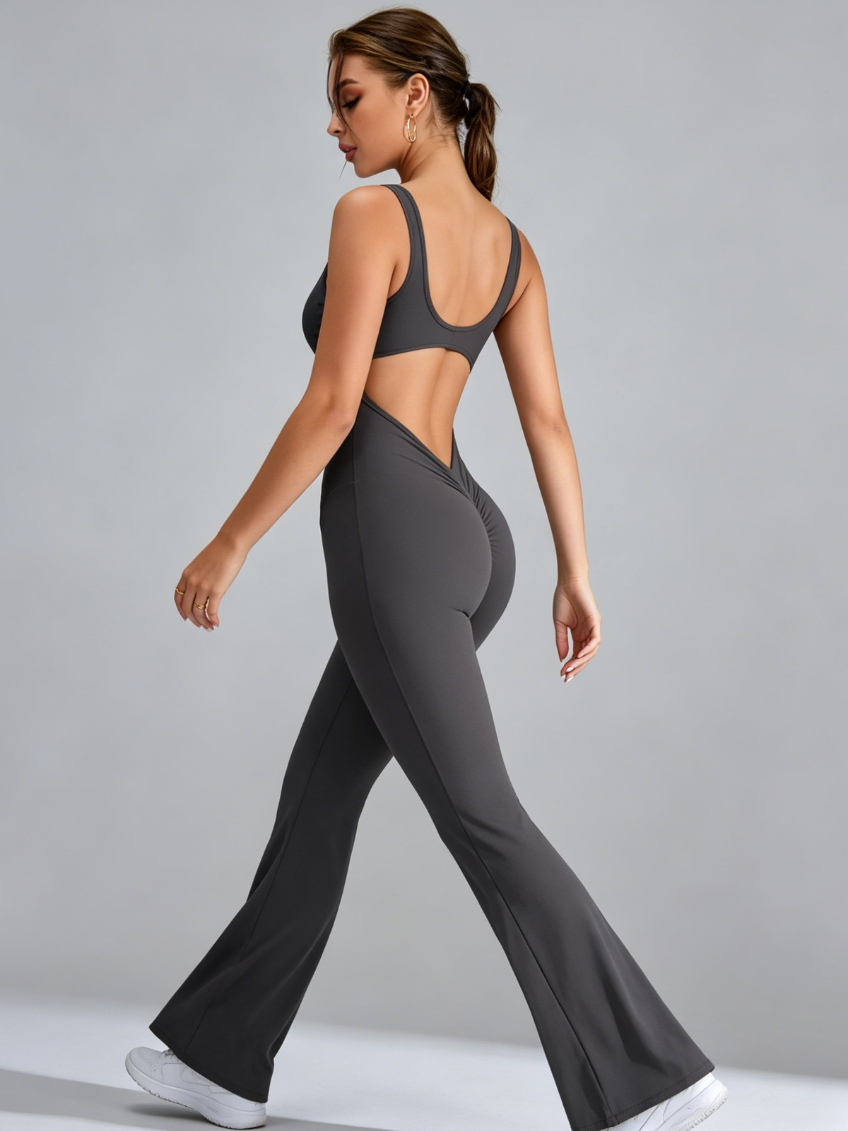 Backless Scrunch Bum Flare Jumpsuit