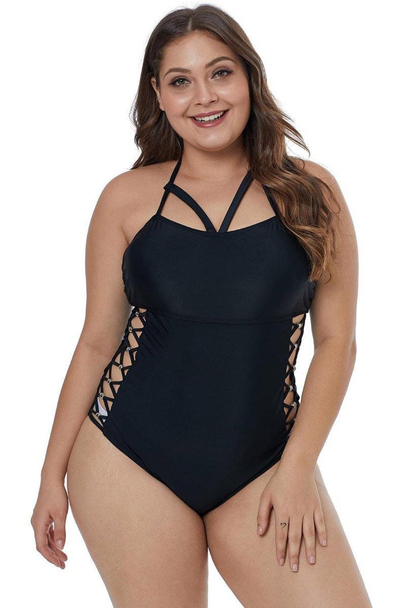 Isabelle Crisscross Hollow-out Side Maillot Black Swimsuit