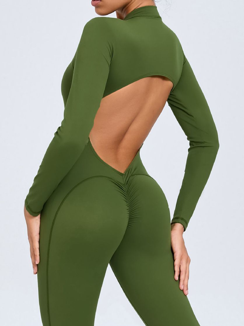 Backless Zipper Hollow Out Scrunch Bum Jumpsuit