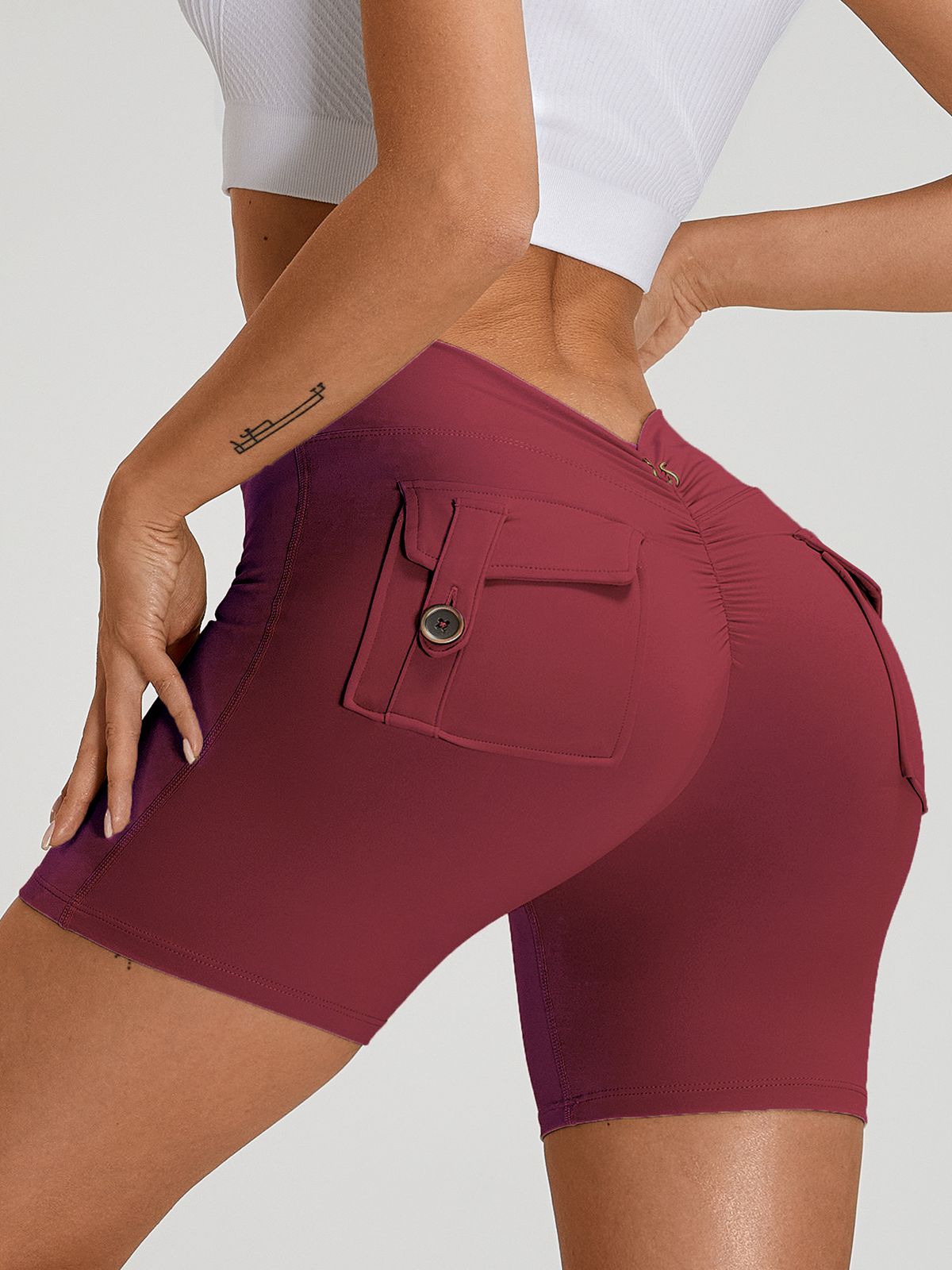 Deep V Back Pocket Scrunch Bum Booty Shorts