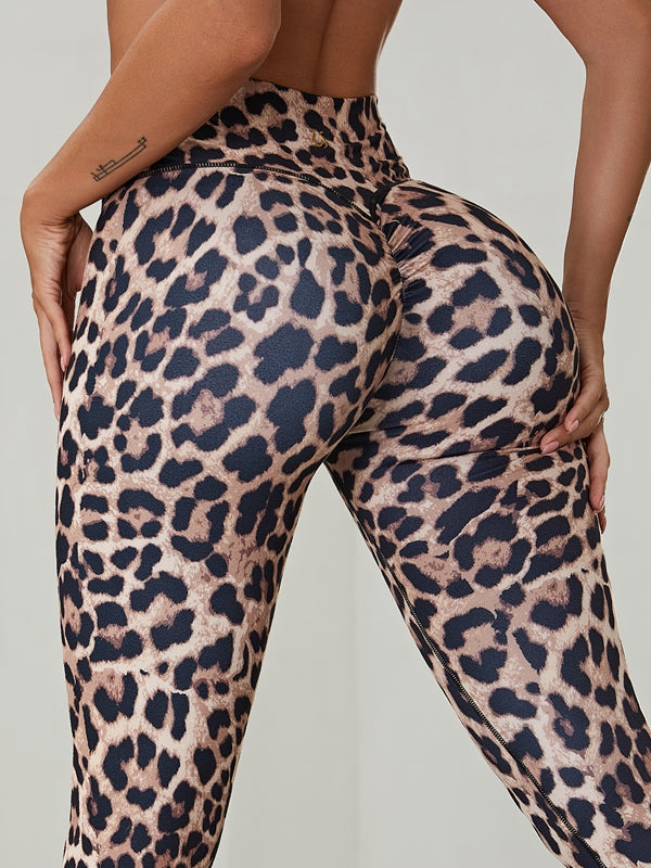 Leopard Deep V Back Scrunch Bum Leggings