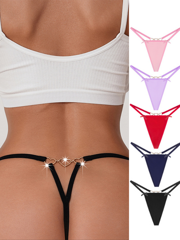 Heart Metal Chain Cutout Panties