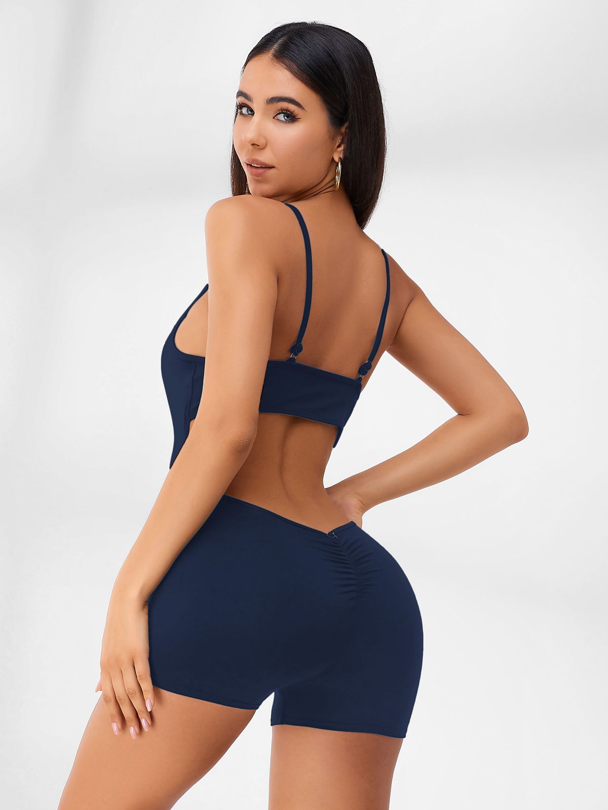 Hollow Out U-collar Scrunch Bum Romper