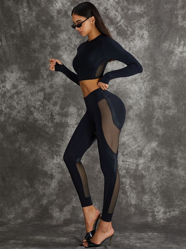 PU Net Thumbholes High-rise Hip-lift Sportswear
