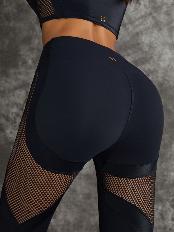 PU Net Thumbholes High-rise Hip-lift Leggings