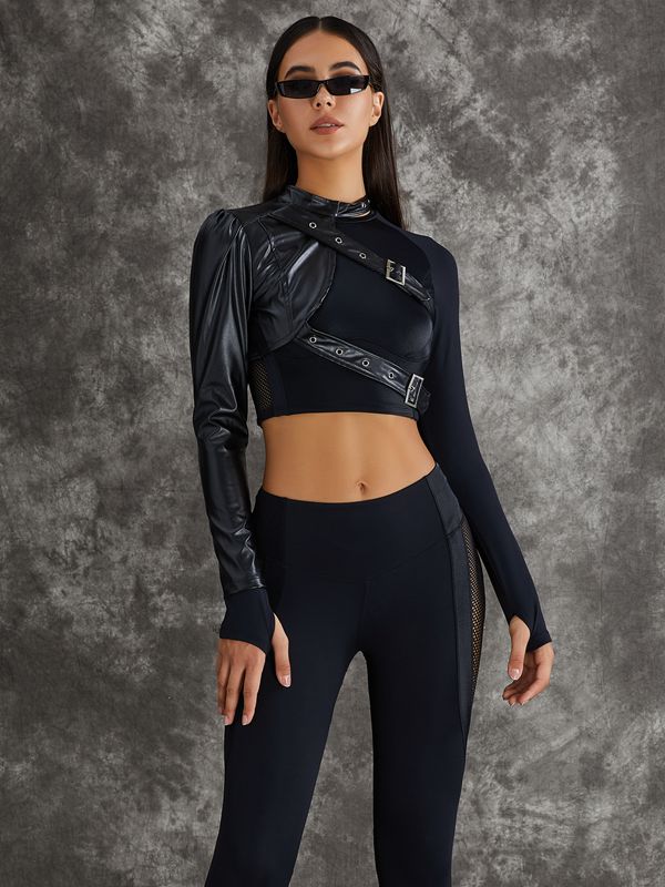 PU Net Thumbholes High-rise Hip-lift Sportswear